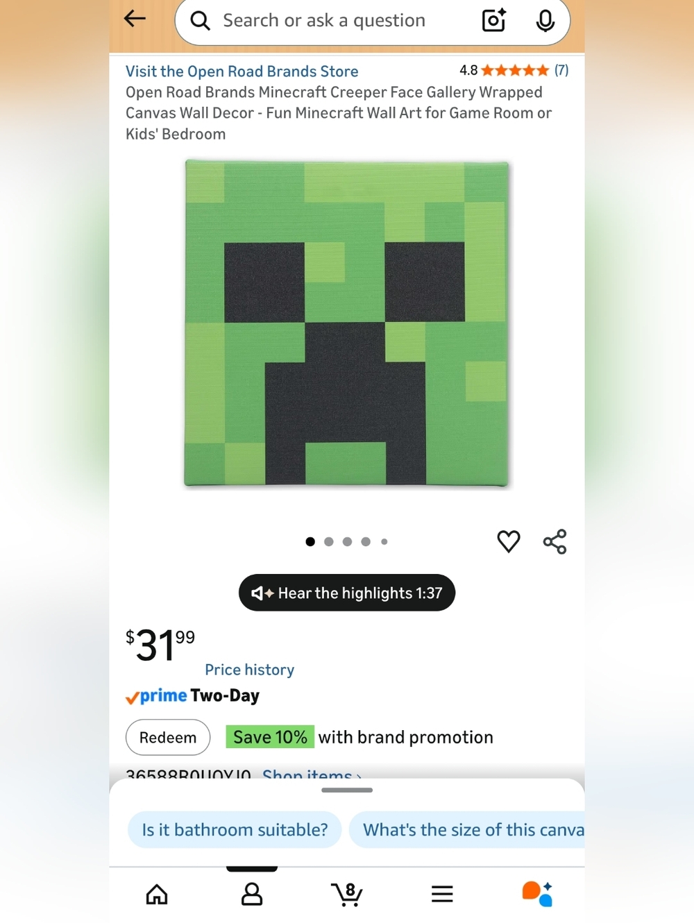 Open Road Brands Green and Black Pixel Creeper Canvas Wall Art